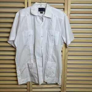 GUAYABERA PIRAMIDE Made in Mexico Men's Button Front Shirt, White | Sz 44 (XL)